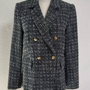 Black Tweed Blazer With Pockets
